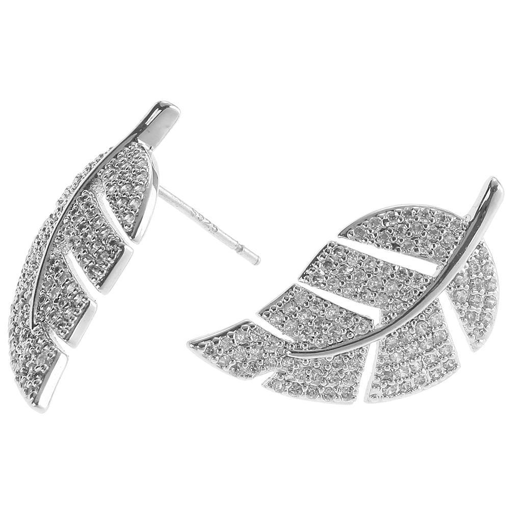Fashion  Rhinestone Simple Leaf Women Bridal Jewelry Ear Stud Earrings