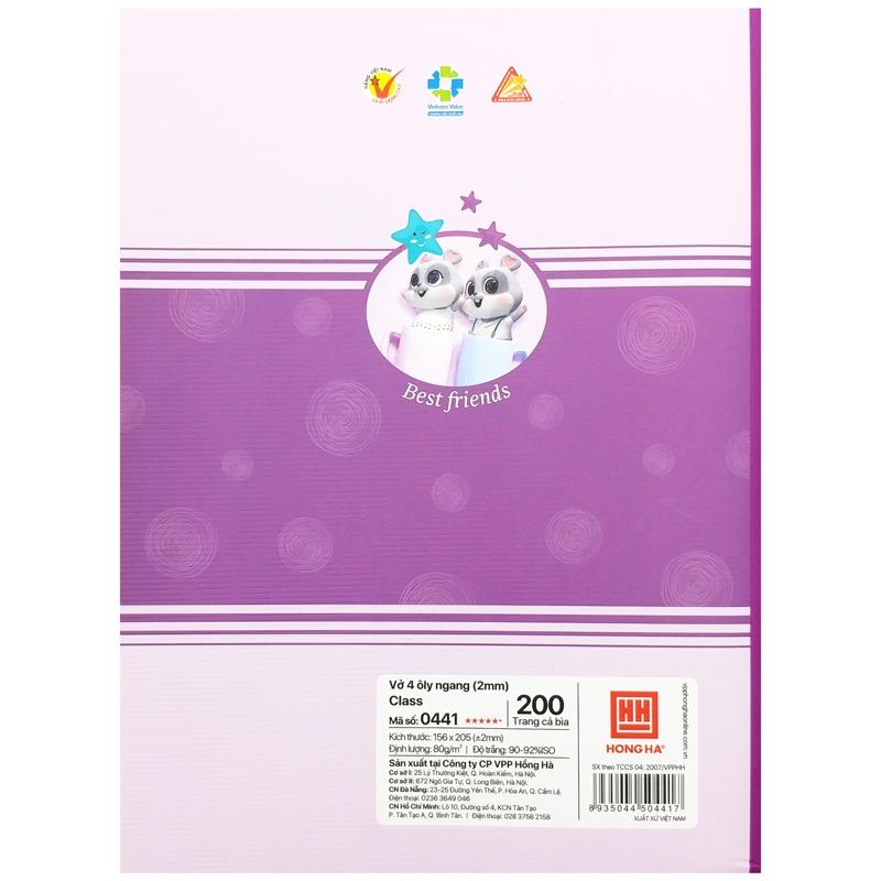 Vở Class Best Friend - 4 Ly Ngang 200 Trang 80gsm - Hồng Hà 0441 (Mẫu Màu Giao Ngẫu Nhiên)