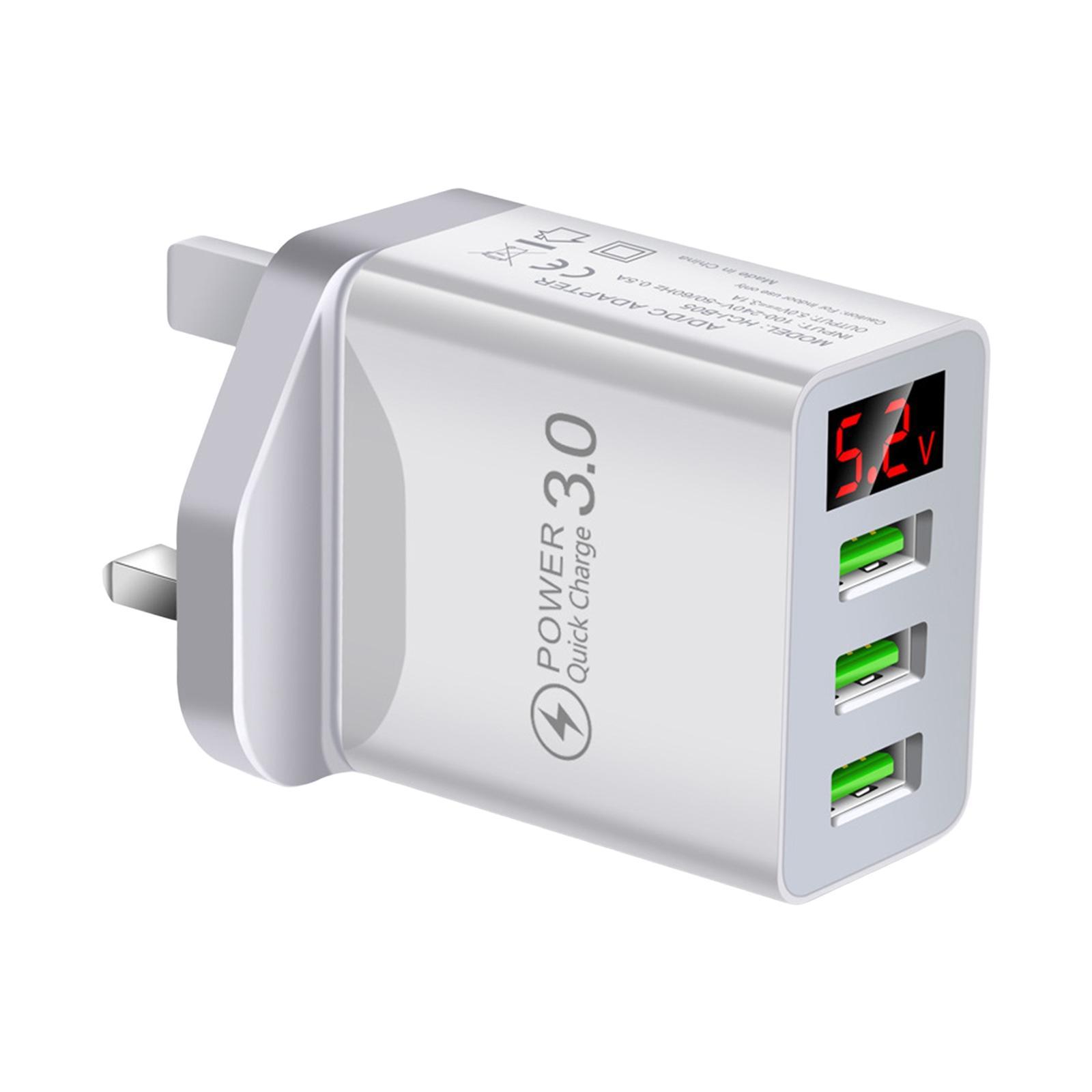 3USB Digital Display Fast Charging  with Display Compact Multi  Phone Charger Fast Charging Block for Travel Charging