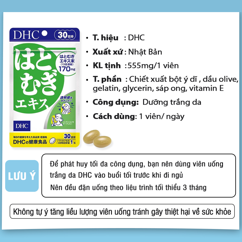 Viên uống trắng da DHC Nhật Bản dưỡng ẩm và làm mịn da thực phẩm chức năng 30 ngày JN-DHC-ADL30