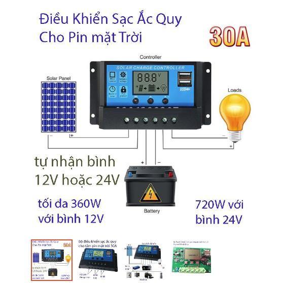 Thiết bị sạc pin từ năng lượng mặt trời đầu USB màn hình LCD 30A 12V24V