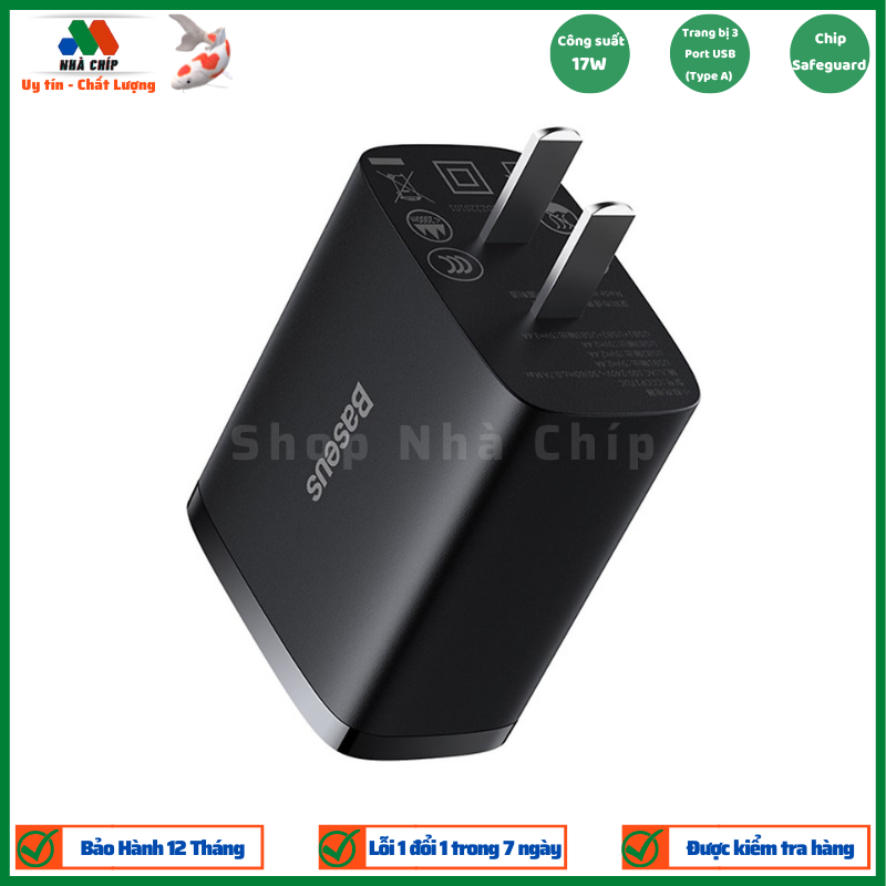 Hình ảnh Cốc Sạc Đa Năng 3 Cổng Sạc Baseus Compact Charger 17W - Hàng chính hãng