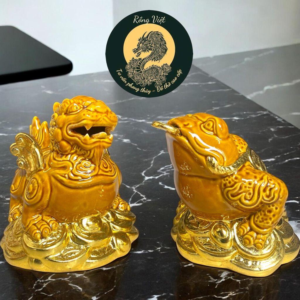 Cóc tỳ gốm sứ đỏ dát vàng RỒNG VIỆT - Thiềm thừ, tỳ hưu cao cấp trang trí ban thờ thần tài