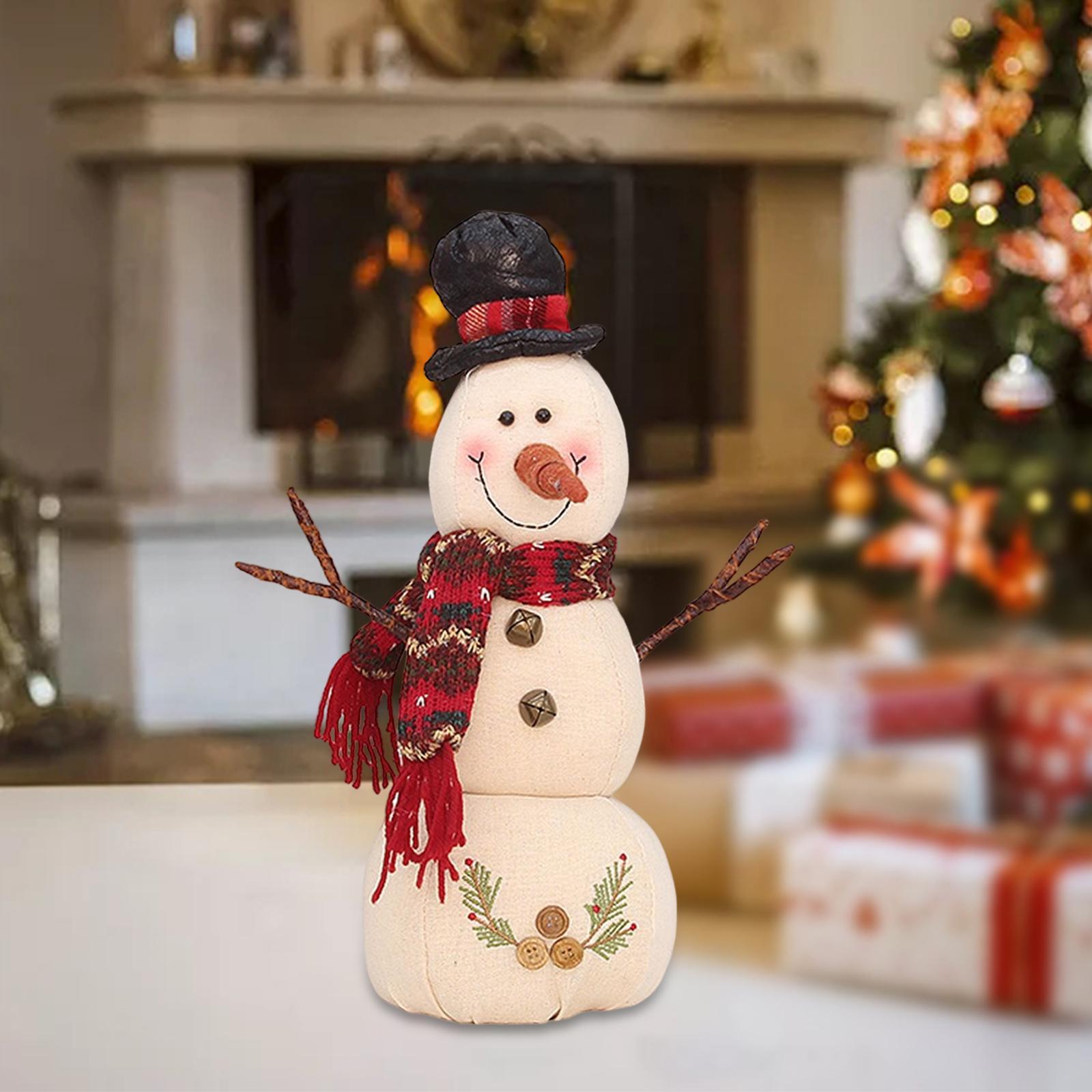 Christmas White Snowman Doll Figurines Plush for Fireplace Atmosphere Decor