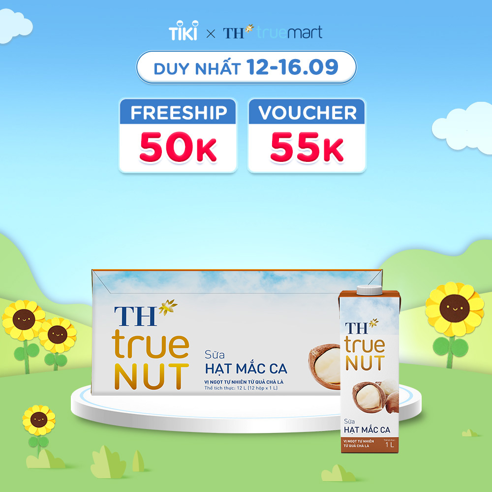 Thùng 12 hộp sữa hạt mắc ca TH true NUT 1 L (1 L x 12)