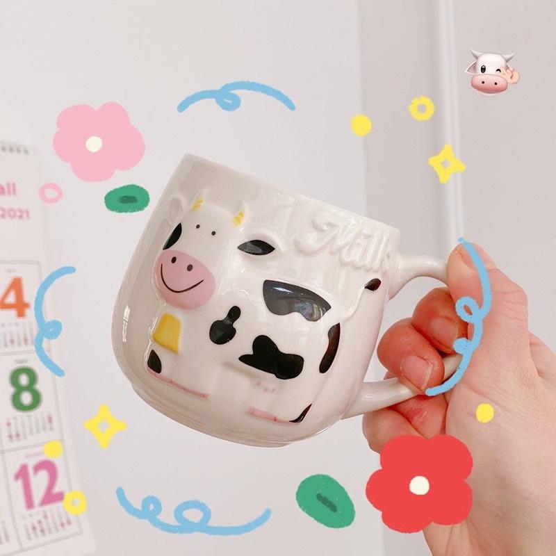 Cốc uống nước bằng gốm chịu nhiệt có tay cầm họa tiết hoạt hình dễ thương