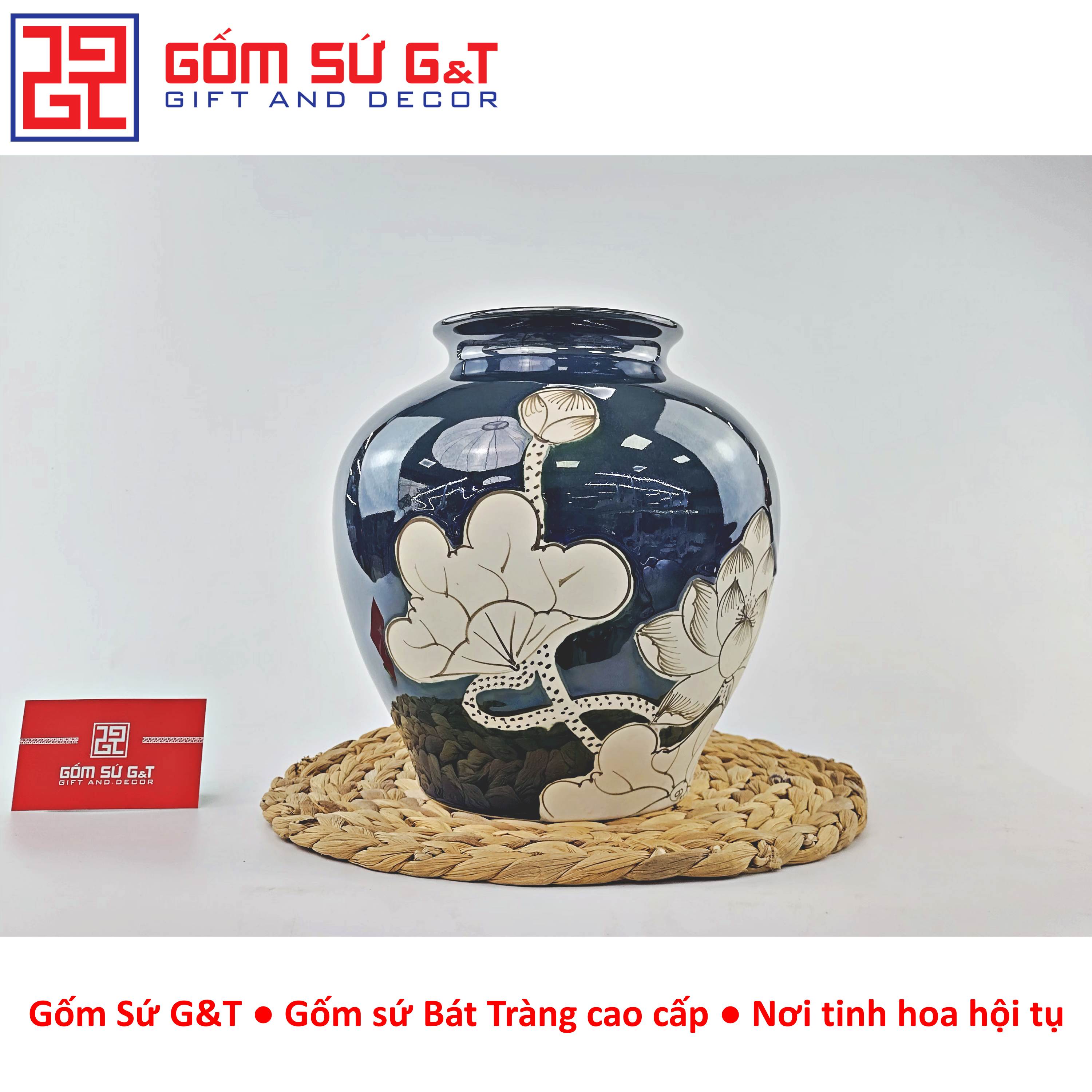 Lọ hoa men hỏa biến dáng vò vẽ sen Gốm Sứ G&amp;T