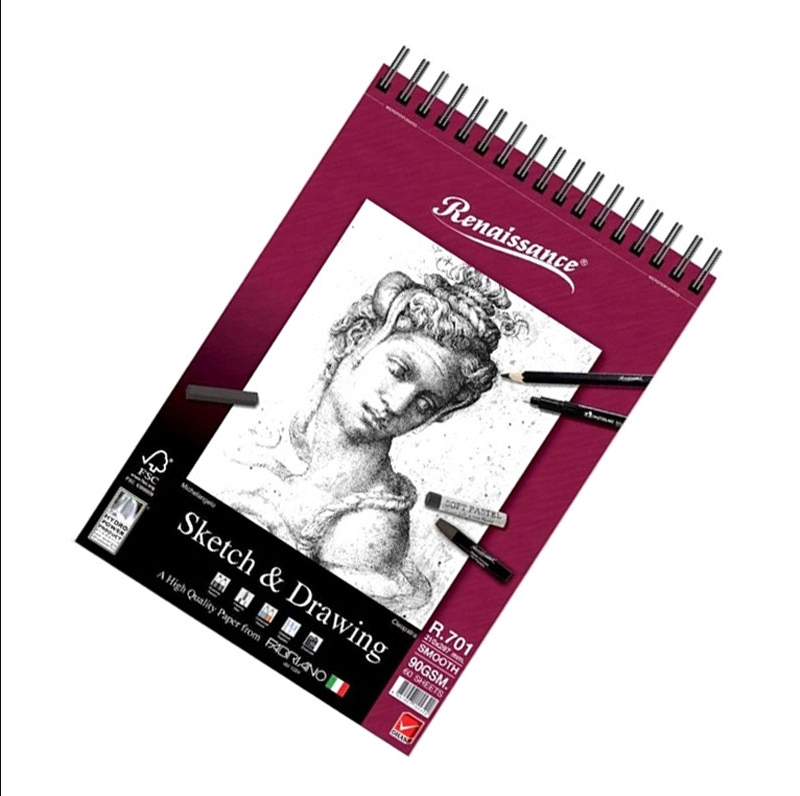 Tập sketch - tập giấy vẽ gáy lò xo 90gsm Renaissance A4 R701