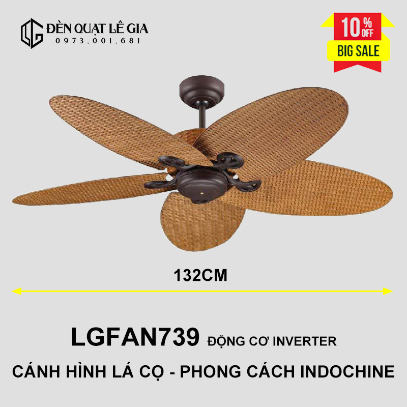 Quạt Trần Phong Cách Indochine Lê Gia LGFAN739 | Quạt Trần Đẹp - Hàng Nhập Khẩu