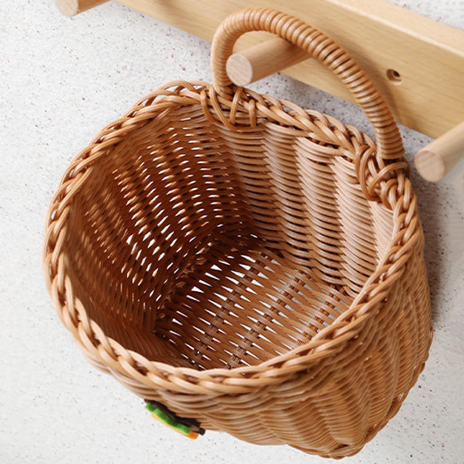 Wall Hanging Basket Holder Decorative Toiletries Sundries Home Vegetables Cabinet with Handle Bathroom Key Balcony Kitchen Woven Wall Basket