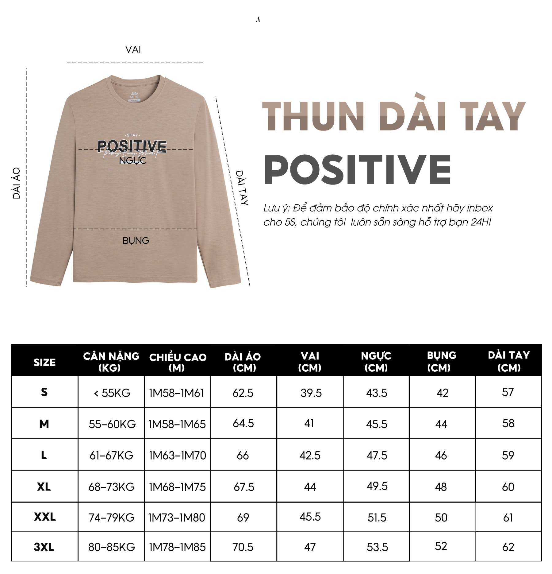 Áo Phông Nam Tay Dài 5S POSITIVE (9 Màu), Chất Liệu Cao Cấp, Mềm Mịn, Dễ Chịu, Co Giãn, Thấm Hút Tốt (ATO22008)