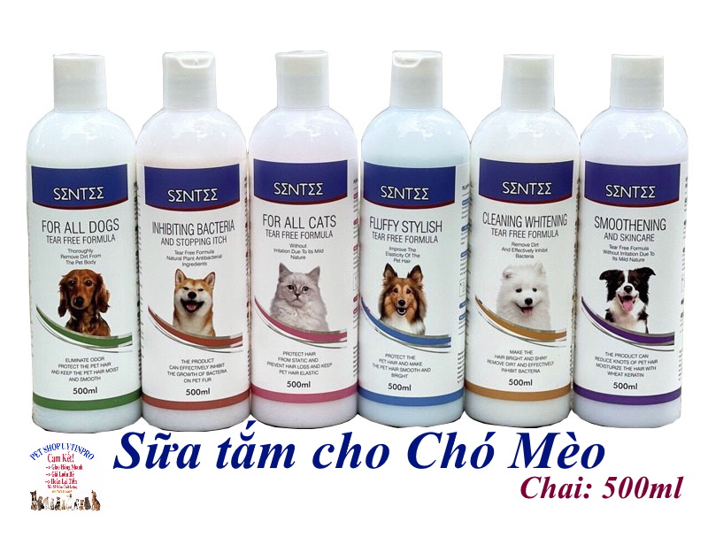 Sữa tắm cho Chó Mèo Sentee Chai 500ml Giúp làm mượt lông, Khử mùi hôi, Nuôi dưỡng da lông, Kháng khuẩn, Chống ngứa