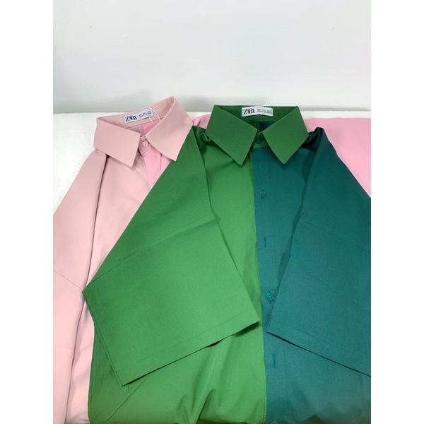 Sơmi 2Line ngắn tay Hồng Baby và Xanh Cây Thông Noel chất thô nhung dày đứng form