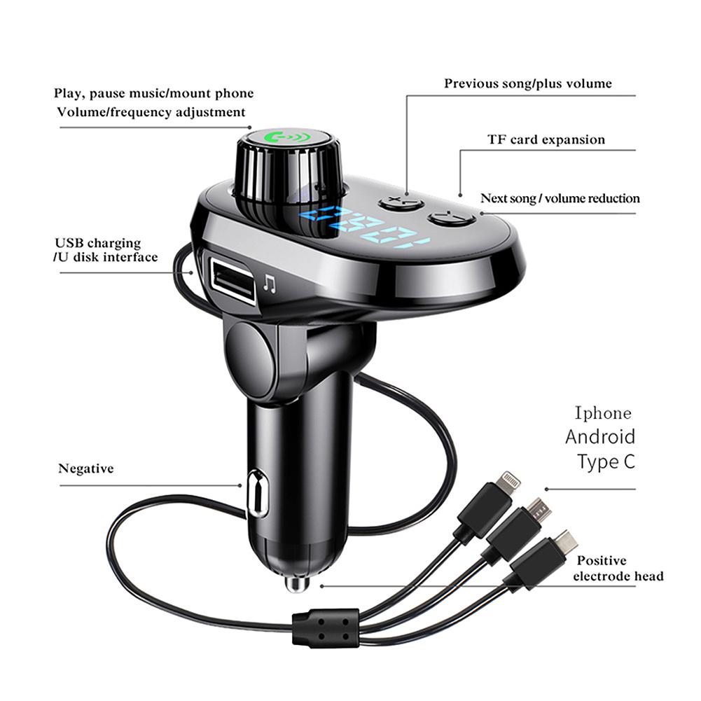 Q15 xe tay không dây bluetooth không dây auto fm máy phát xe LCD HIỂN THỊ MP3 Máy nghe bộ sạc USB FM