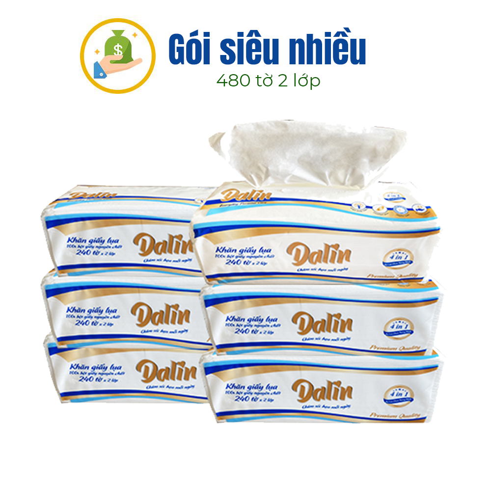 KHĂN GIẤY RÚT DALIN CAO CẤP SIÊU NHIỀU 480 TỜ 2 LỚP DÙNG ĐƯỢC 2 THÁNG