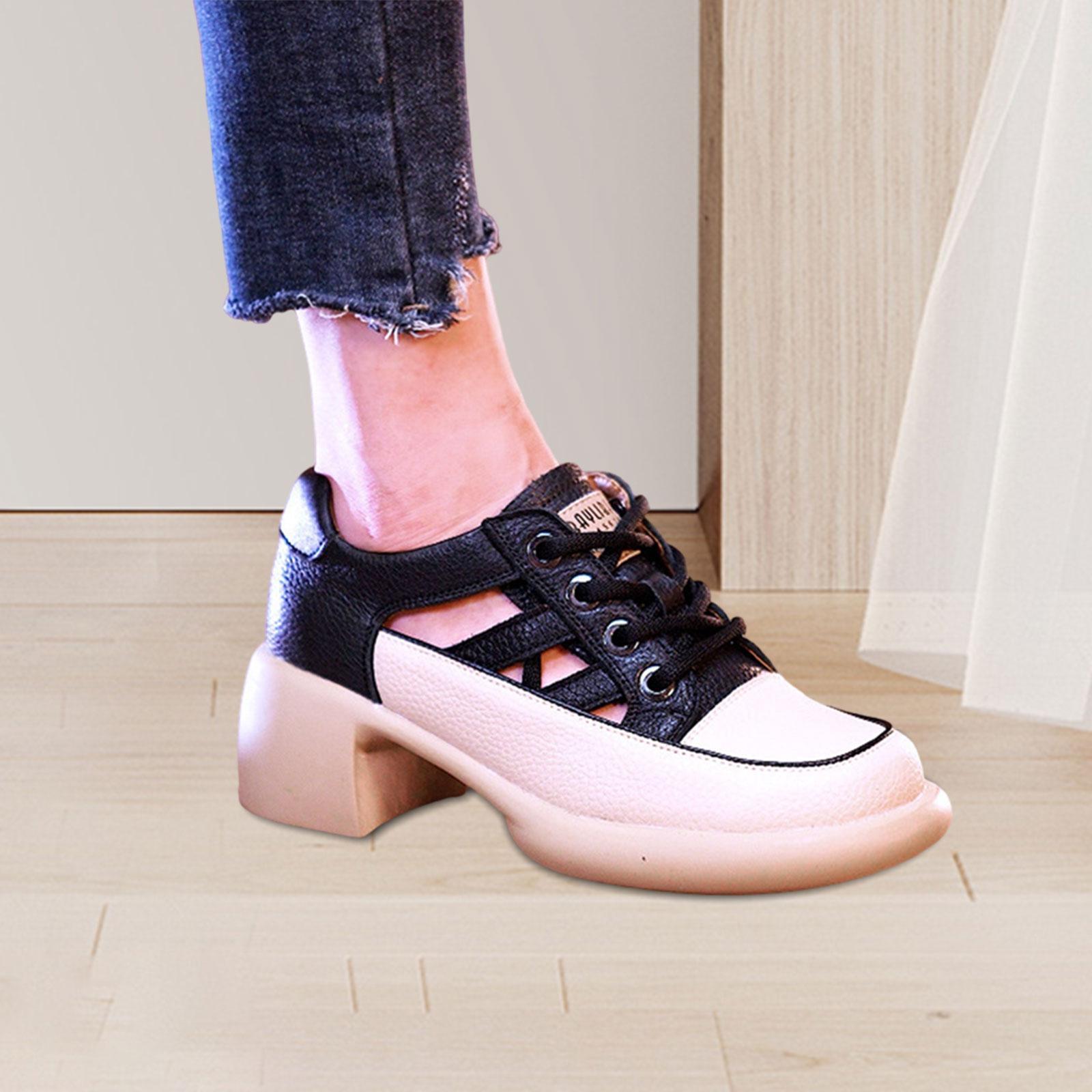 Women Heeled Sandals Chunky Heel Shoes Lightweight Lace up Closed Toe Unique High Heeled Wedge Sneakers Block Heel Sandals for Beach Outdoor