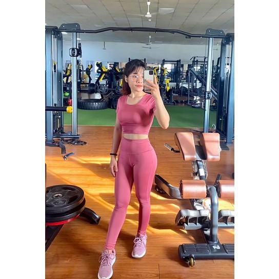 Bộ đồ tập gym yoga aerobic nữ quần áo tập gym yoga aerobic nữ dáng đẹp quần dài áo có tay chất vải co giãn