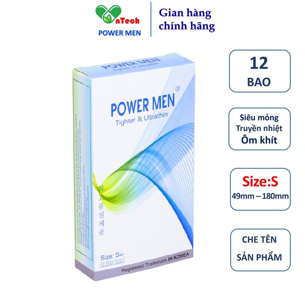 Bao cao su POWER MEN TIGHTER & ULTRATHIN siêu mỏng siêu truyền nhiệt thiết kế ôm sát 3D chống tuột size 49mm hộp 12 cái