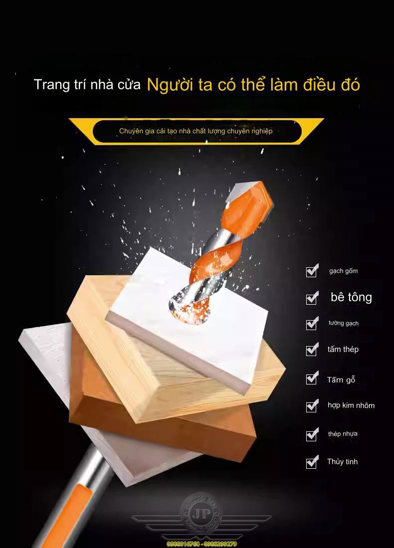 Bộ 4 Mũi Khoan Đa Năng 2 Cạnh Kanto Japan chân tam giác cao cấp 12mm 10mm 8mm 6mm phù hợp khoan nhiều chất liệu