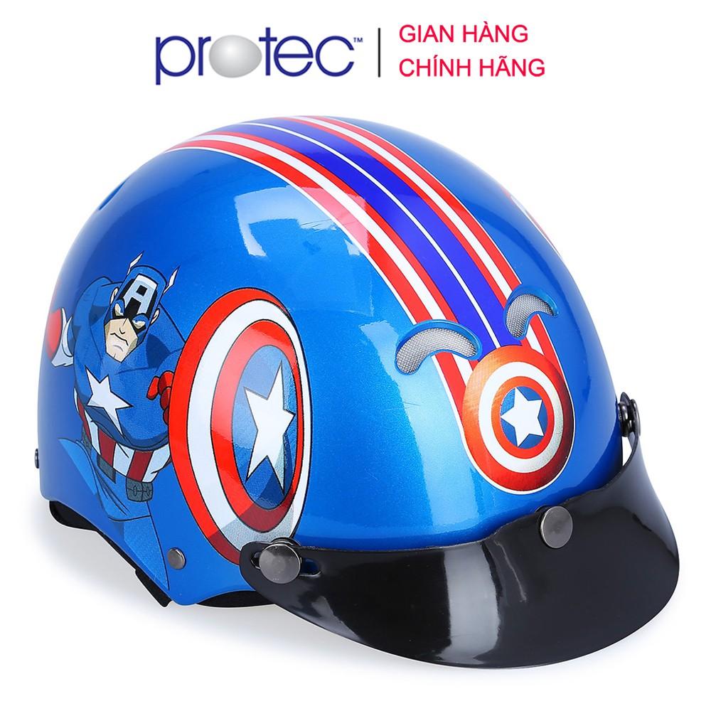 Nón bảo hiểm trẻ em 12 đầu Protec Kitty, họa tiết siêu anh hùng Captain American - Xanh - S