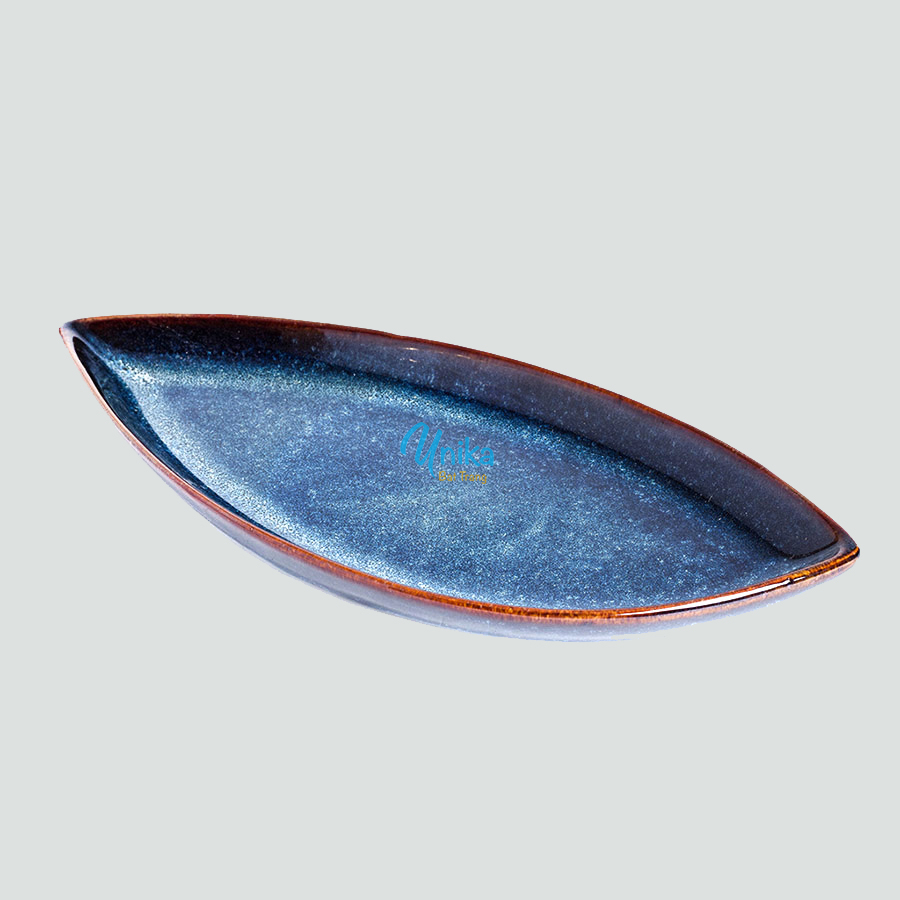 Khay quả xoài D31xR13cm men xanh hỏa biến - Đĩa hình trái xoài men xanh sóng biển - Gốm Unika