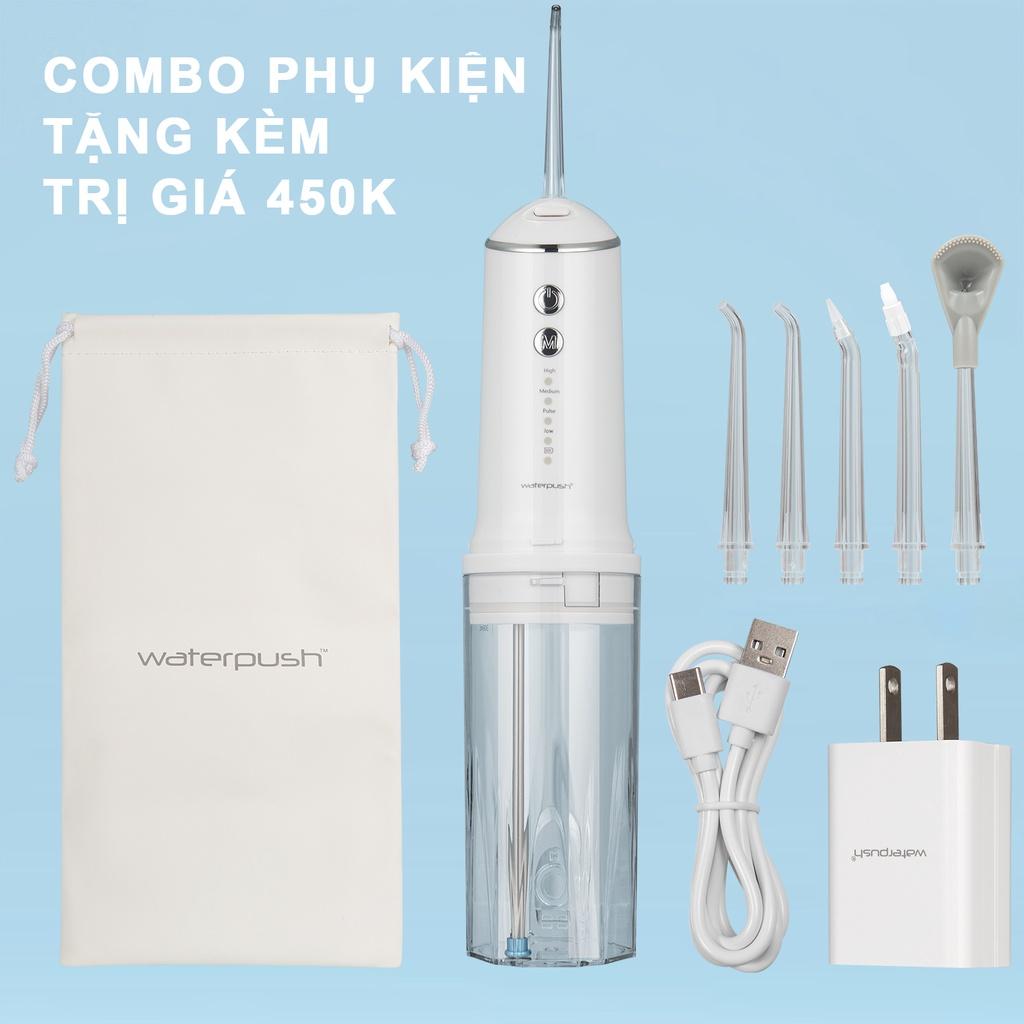 Máy tăm nước du lịch cao cấp WaterPush 1904 White - Bình nước 300ml - 1 đổi 1 Online 12 tháng