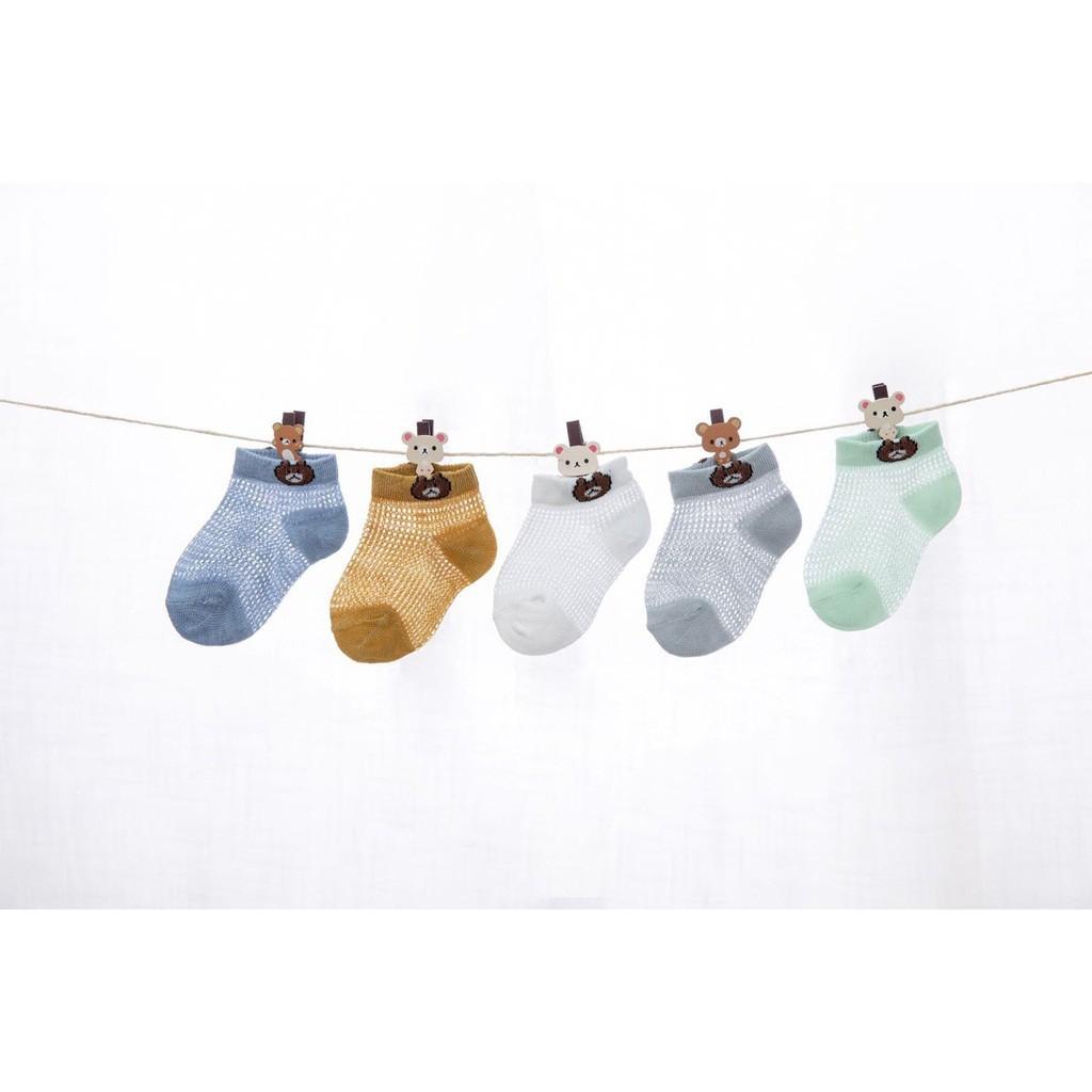 Set 5 Đôi Tất Lưới Cho Bé - Tất Gấu Cổ Ngắn 0 - 2 Tuổi