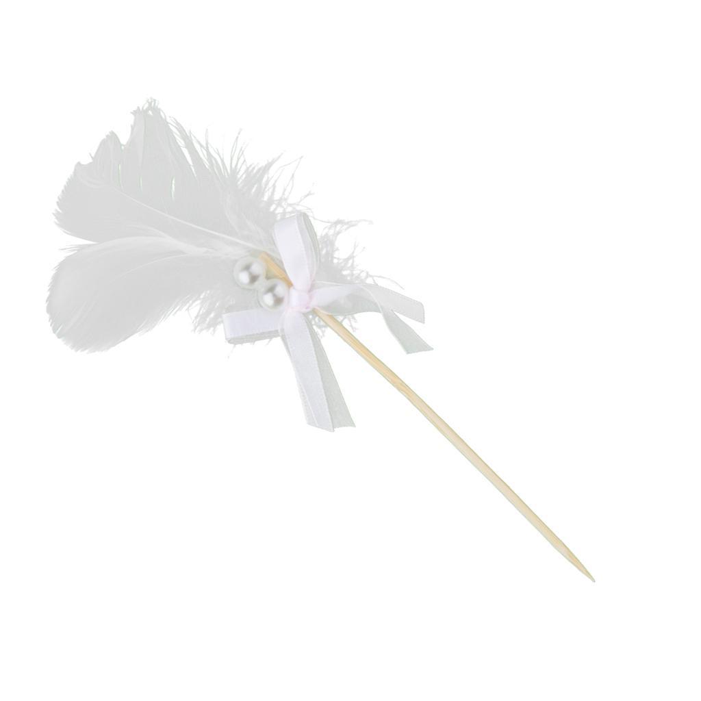 Cake Topper Insert Sticks with Feather Wedding Party Cake Decoration White
