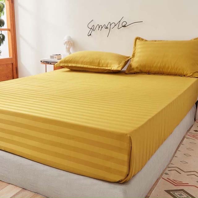 Bộ Ga Gối Cotton Kẻ 3F Lidaco Chuyên Dụng Cho Homestay, Khách Sạn - Vàng