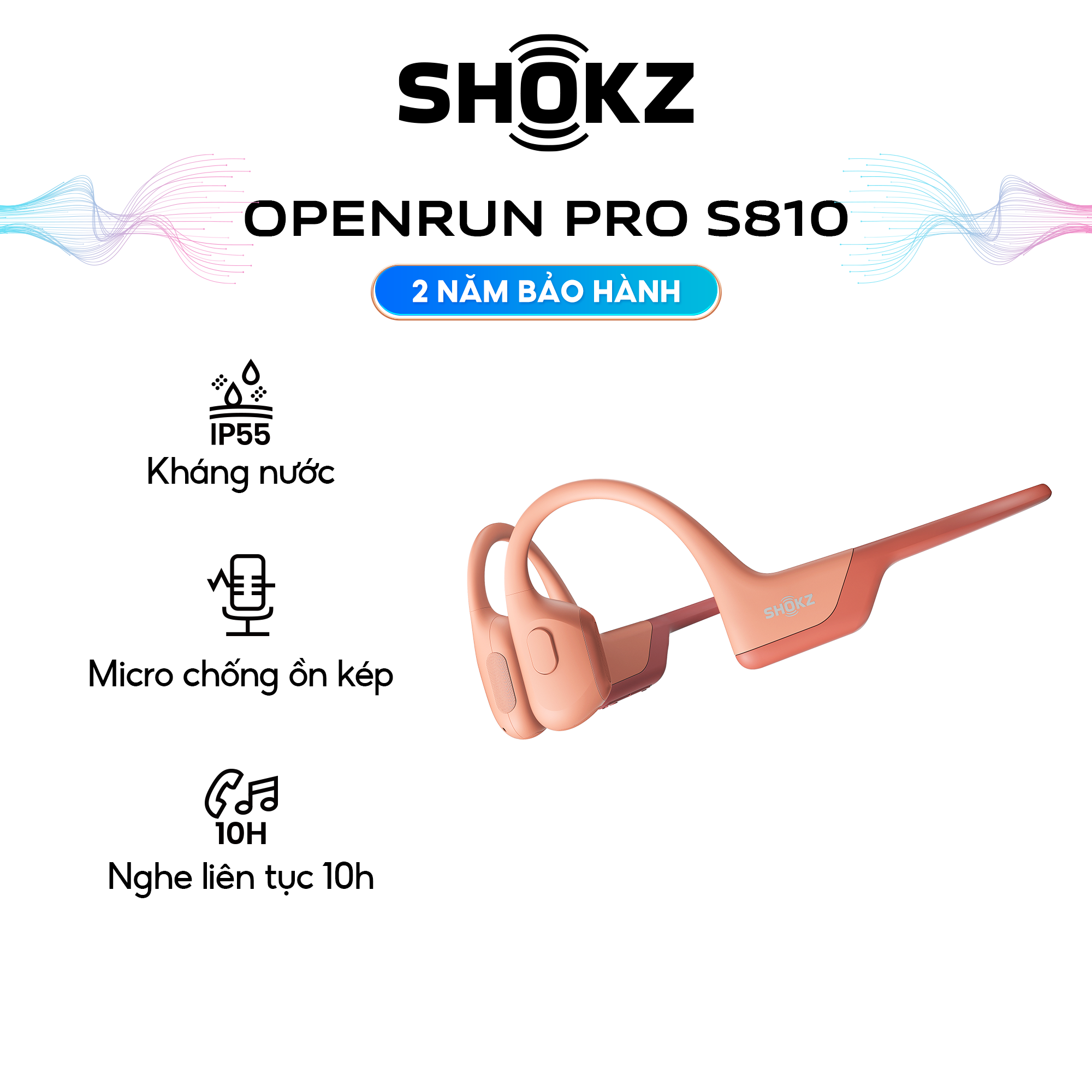 Tai nghe SHOKZ OPENRUN PRO S810 Màu Hồng - Kháng nước chuẩn IP55 Bluetooth v5.1 thể thao dẫn truyền âm thanh qua xương - Hàng chính hãng