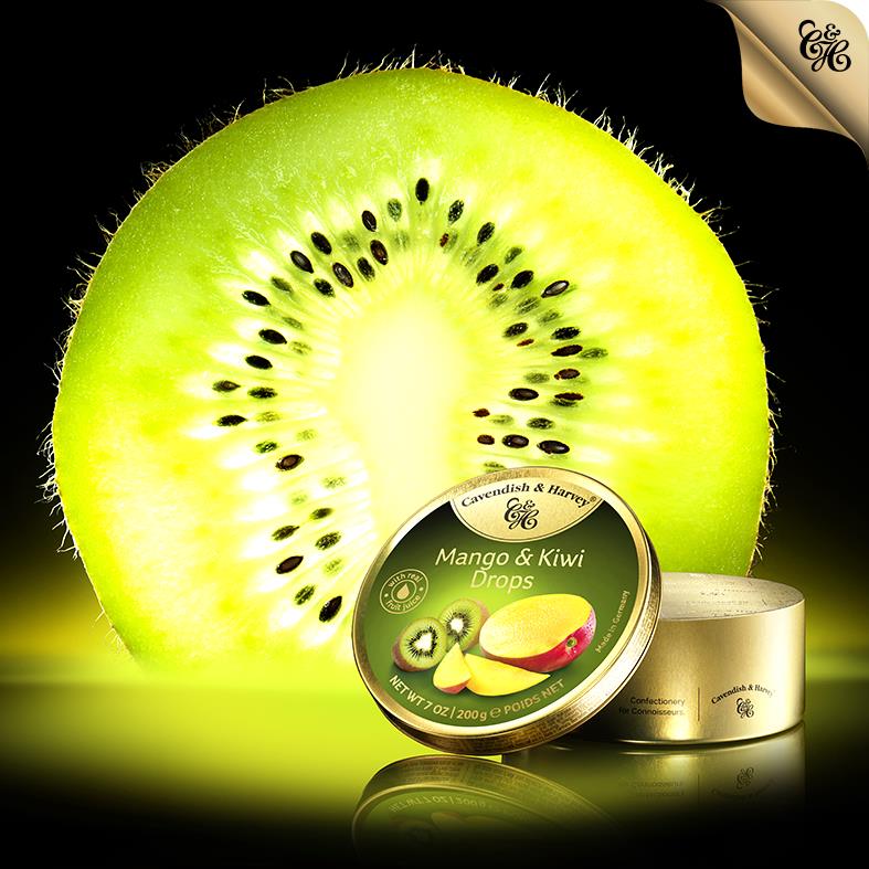 Kẹo trái cây Cavendish & Harvey vị Mango & Kiwi Drops hộp 200gr