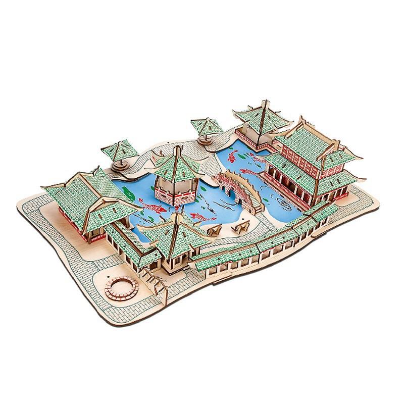 Mô hình Vườn Tô Châu bản đặc biệt màu xanh cắt laser - Đồ chơi lắp ráp 3D gỗ