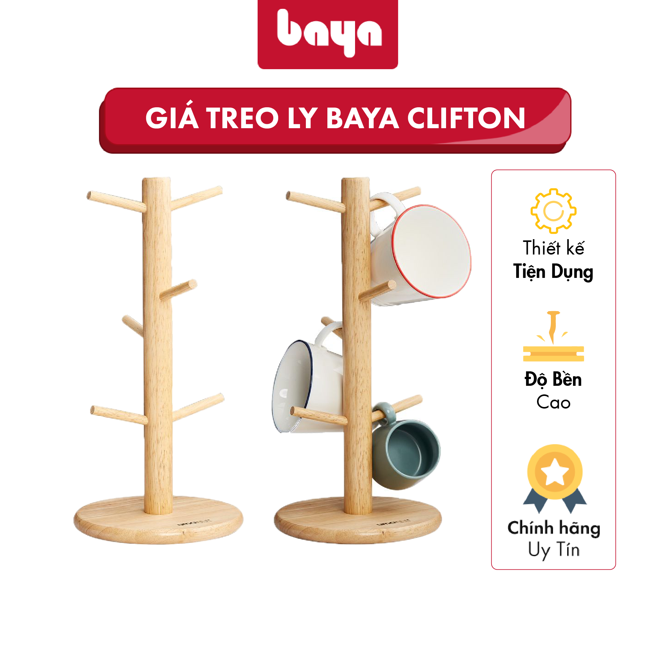 Giá Treo Ly Cốc BAYA CLIFTON Thiết Kế 6 Móc Treo Tiện Dụng Được Làm Từ Chất Liệu Gỗ Cao Su Bền Chắc Và Sở Hữu Màu Gỗ Tự Nhiên Cùng Kiểu Dáng Gọn Gàng 1097764