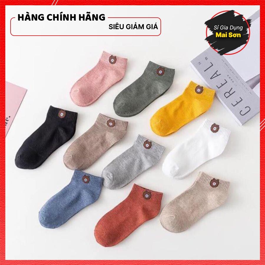 Combo 10 Đôi Tất Gấu Nữ Ngắn Cổ Phong Cách Hàn Quốc Siêu Đáng Yêu Chất Liệu Cotton Co Giản Thoáng Khí Tặng Kèm Túi Zip