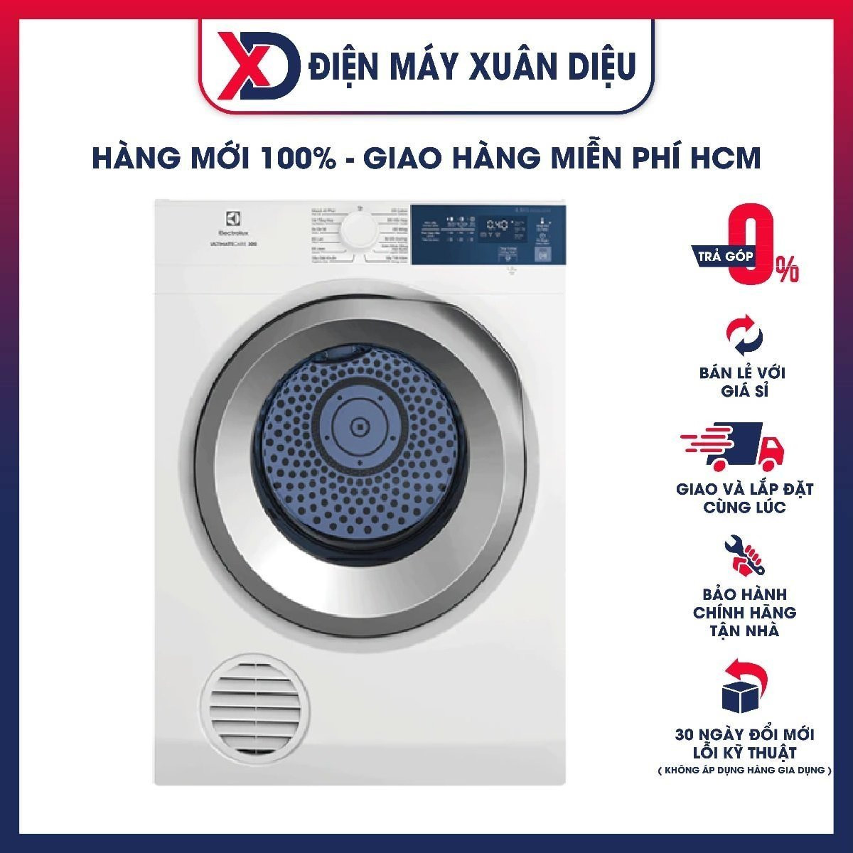 Máy sấy quần áo Electrolux 8.5 kg EDS854J3WB Trắng - Hàng chính hãng [Giao HCM/HN]