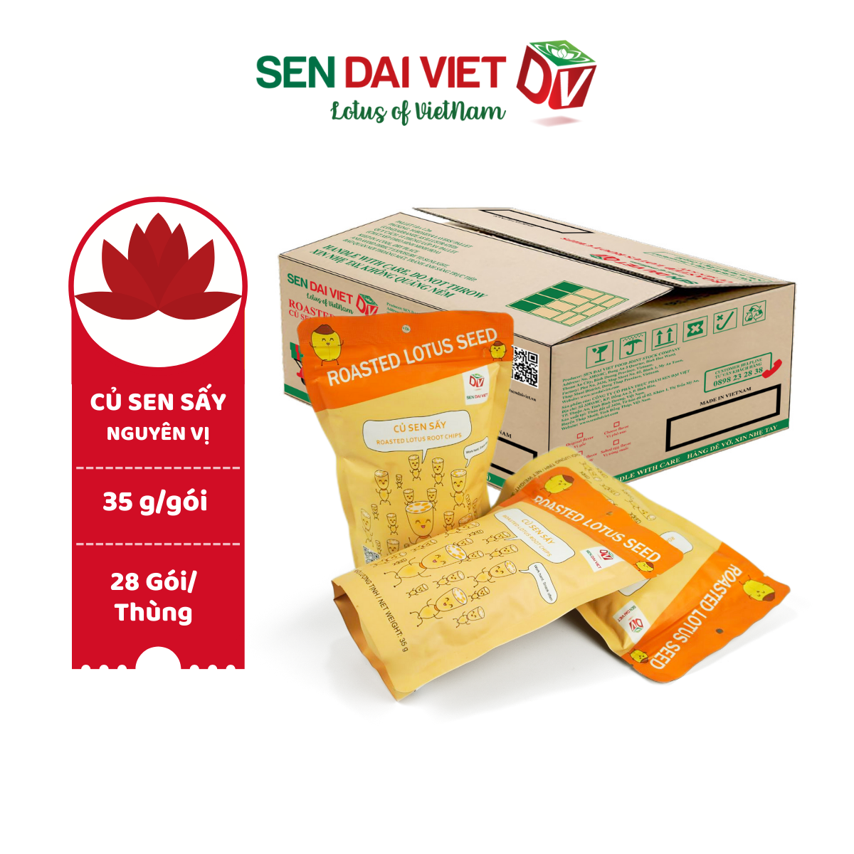 Củ Sen Sấy-Vị Nguyên vị, Trứng Muối, ĐV- Sen Đại Việt- 2 Gói- Gói 35g