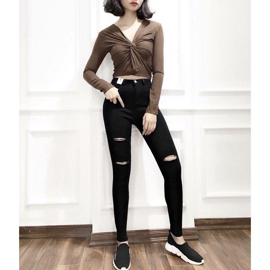 Quần bò nữ rách màu trắng và đen