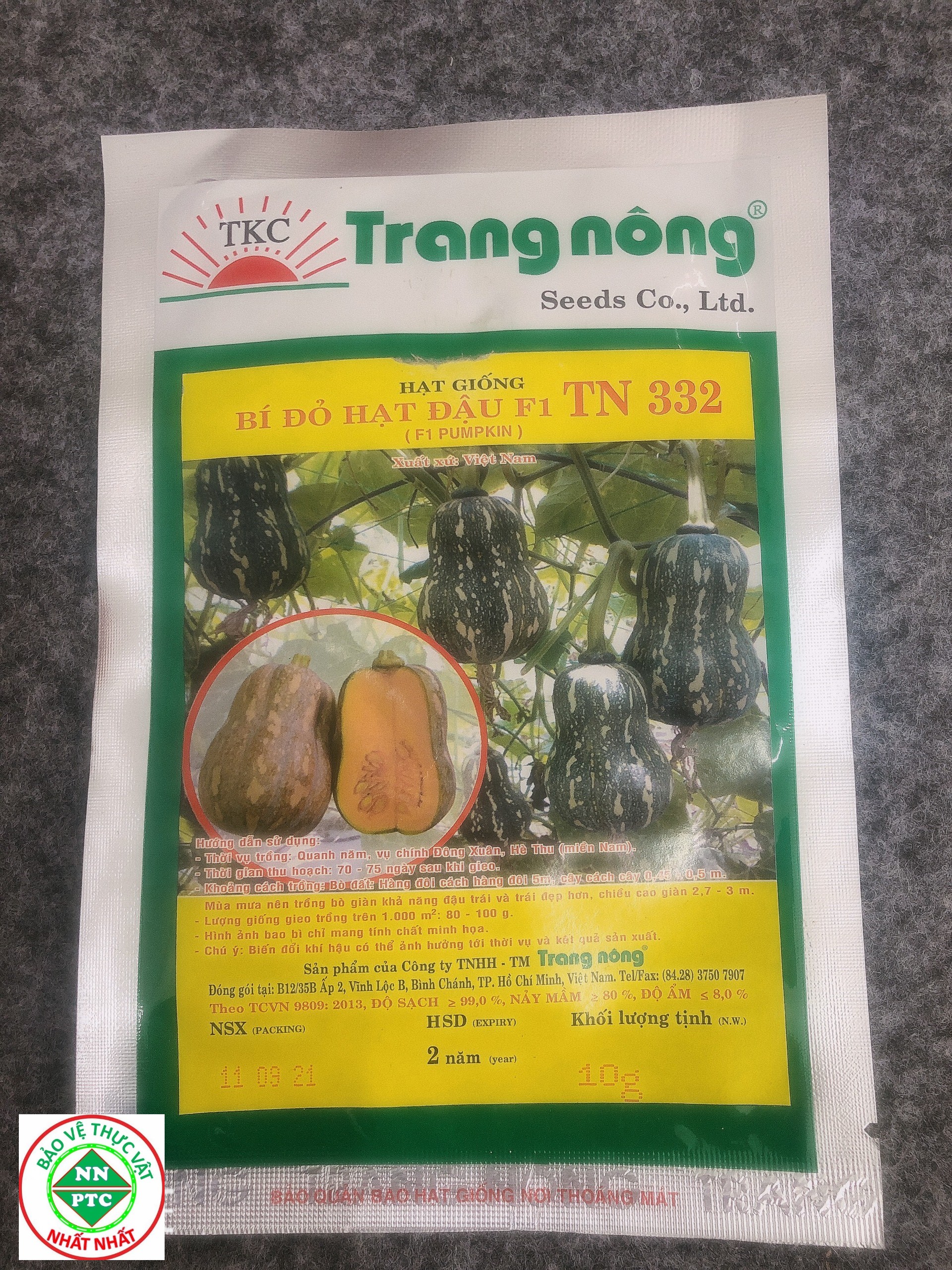 Hạt giống BÍ ĐỎ hạt đậu F1 332 Trang Nông