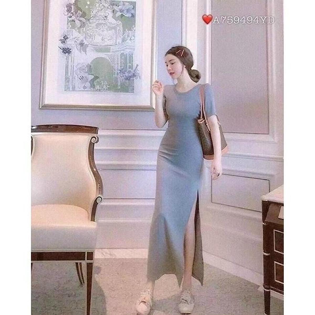 Đầm body dài xẻ tà, đầm ôm xẻ tà dáng dài