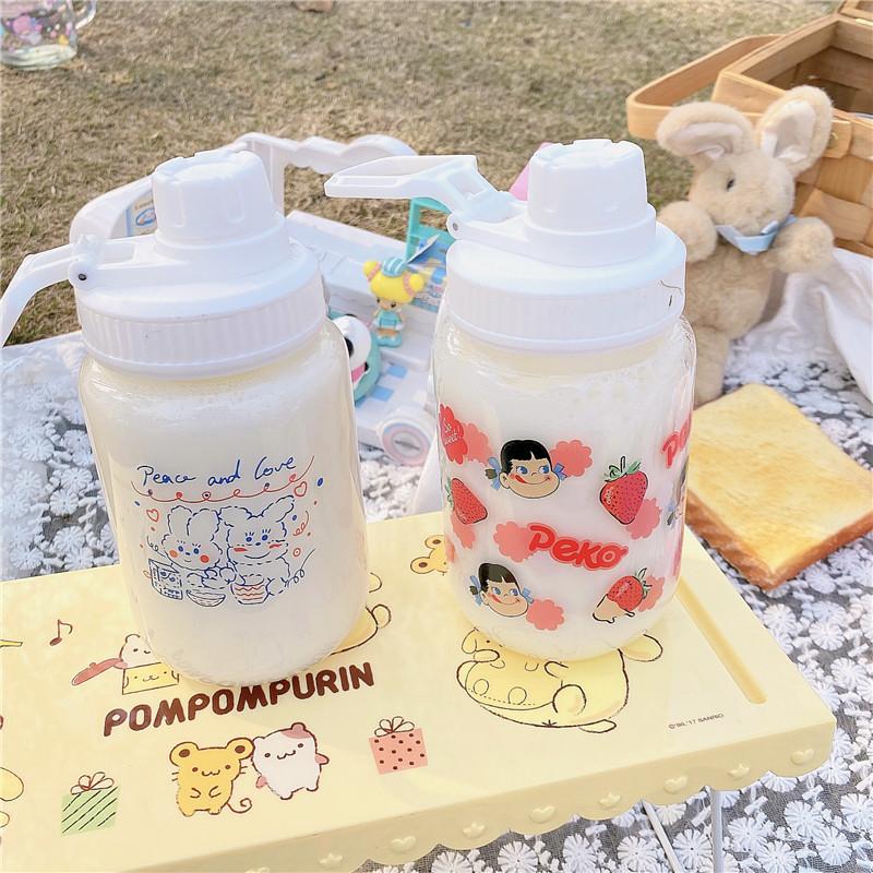 Dễ Thương Dâu Tây Bình Nước Thủy Tinh Có Ống Hút Di Động Chống Rò Rỉ Dành Cho Trẻ Em Chai Cho Trường Uống Rõ Ràng Sữa Sippy Cup