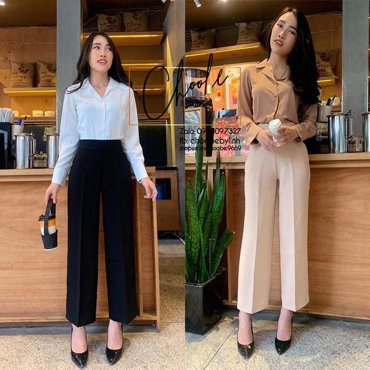 Quần vải nữ, quần suông ống rộng _