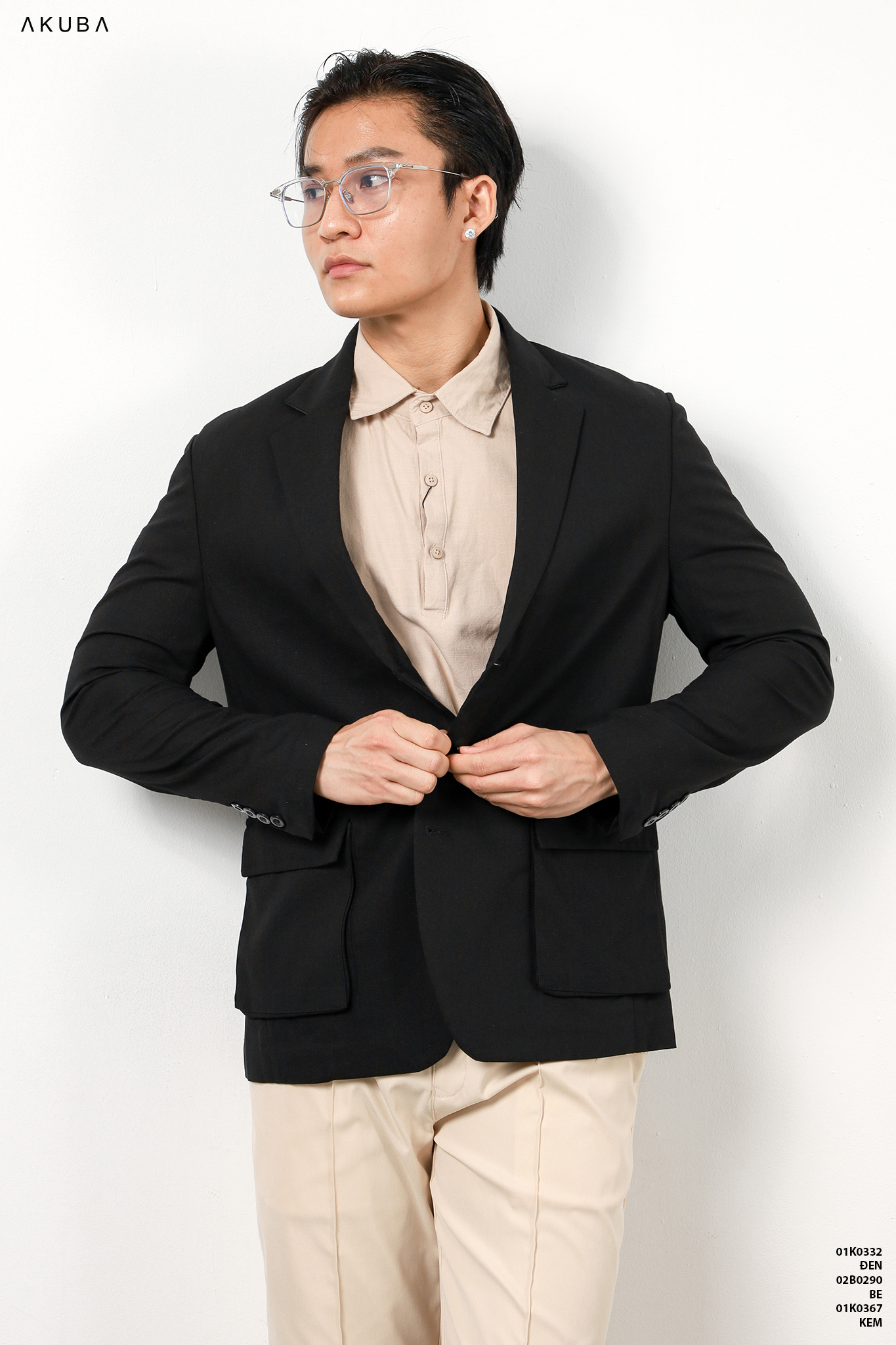 Áo Khoác Blazer Nam AKUBA, form slimfit, vải dệt fresco nhập khẩu, có 2 nút, mềm mịn 01K0332
