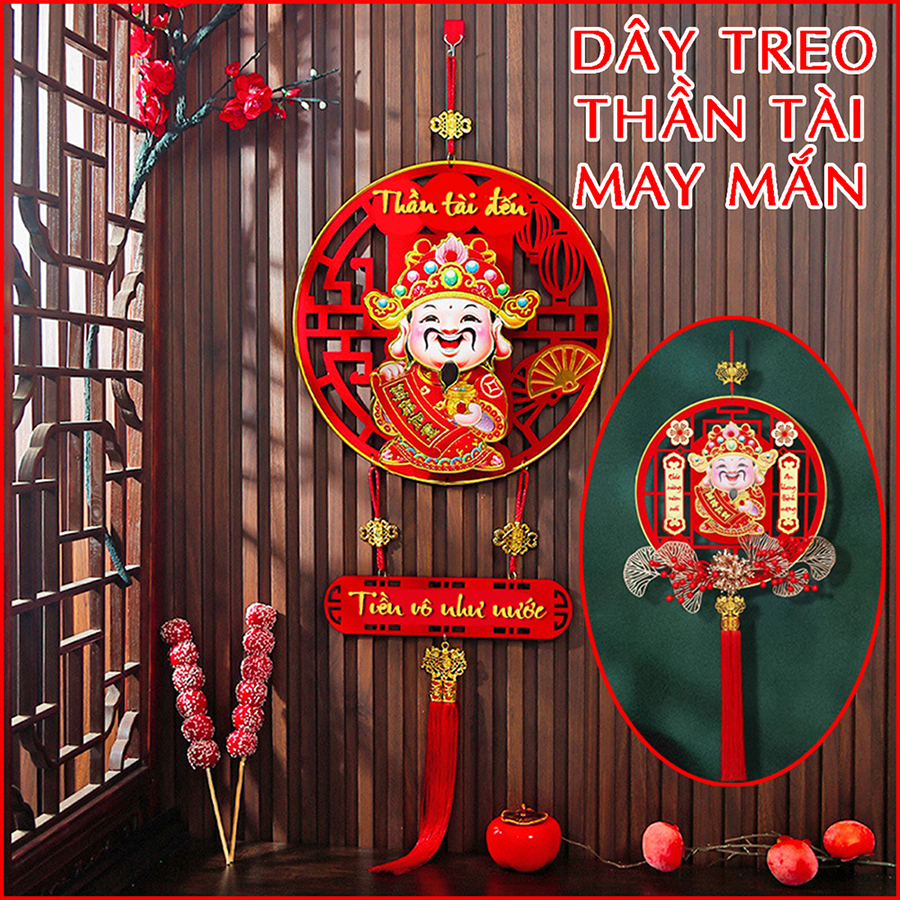 Dây Treo Trang Trí Thần Tài Đầu Lắc Lư Dùng Pin Có Bông Tua Và Móc Treo