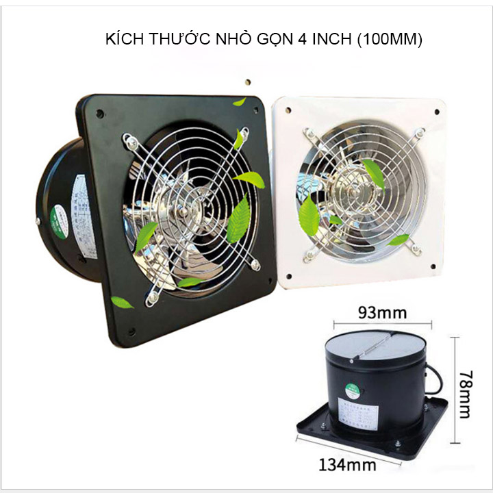 Quạt thông gió gắn tường mini 4inch D100mm, có tai bắt vít tiện dụng