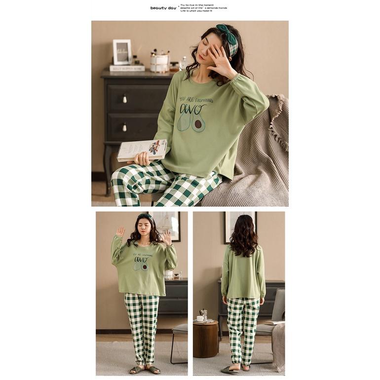 Bộ Mặc Nhà Bộ Ngủ Nữ Chất Thun Cotton Tay Dài Thu Đông Họa Tiết Dễ Thương Thời Trang Cao Cấp