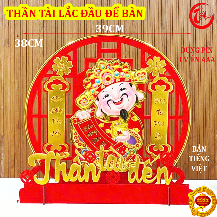 MẪU MỚI Thần Tài lắc đầu để bàn làm việc có Led, bàn khách, Khánh Liễn trang trí Tết , phụ kiện trang trí Năm Mới 2025 size lớn