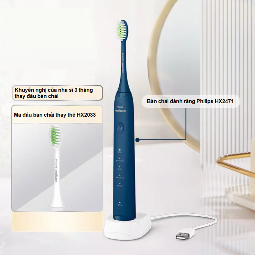 Bàn chải đánh răng điện, tích hợp 5 chế độ làm sạch Series 3200 Philips Sonicare HX2471 - Hàng Nhập Khẩu