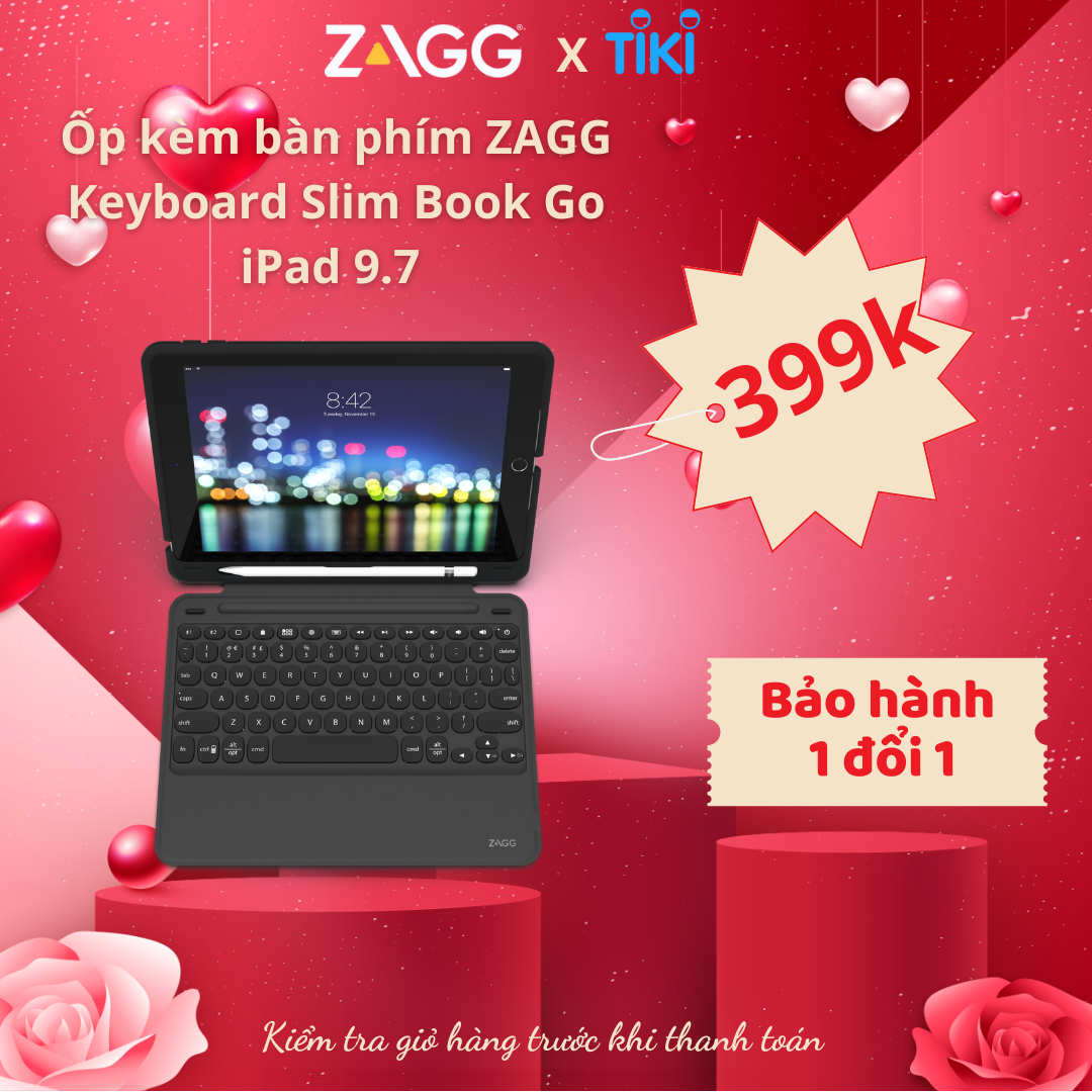 Ốp lưng kèm bàn phím ZAGG Keyboard Slim Book Go iPad 9.7 - 103302308 - Hàng chính hãng