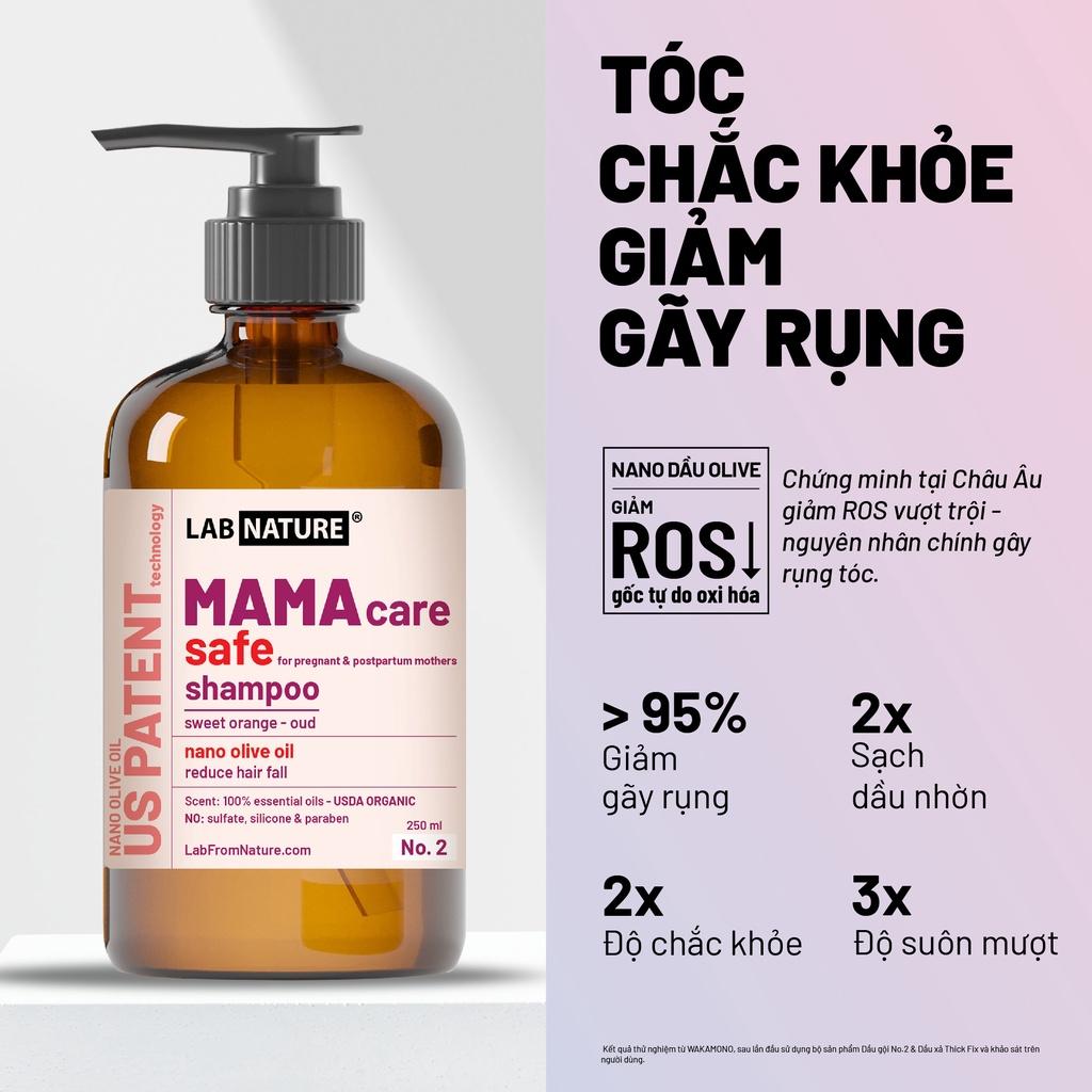 Dầu gội Ngăn rụng tóc dành cho mẹ bầu và sau sinh Wakamono Lab Nature No.2 - Công nghệ Nano Dầu Olive - 250ml