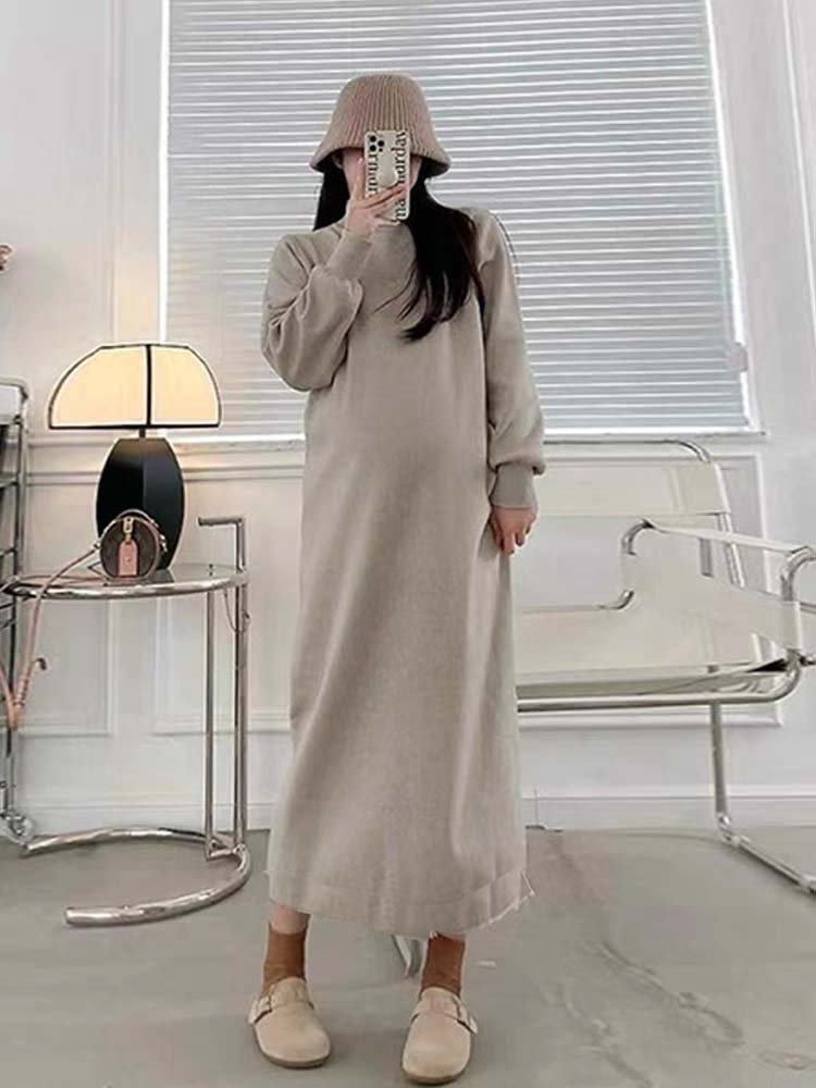 Đầm len bầu xuông đầm len bầu đầm xuông dáng dài bầu mềm mại mùa đông hàng qc 0416-04